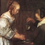 Герард Терборх. Дама, моющая руки. Вторая треть 17 века. Фрагмент.